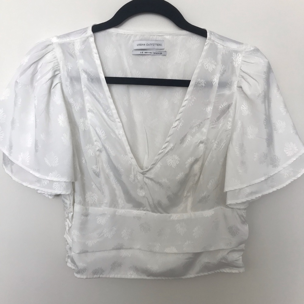 Urban Outfitters V-Neck Flutter Sleeve Crop Top